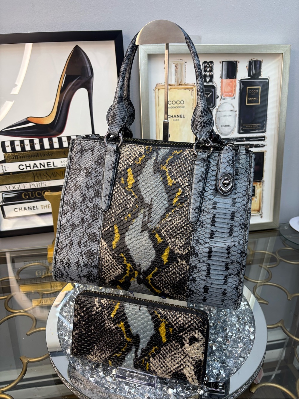 Coach 2015 Crosby Python embossed carryall EUC - Picture 4 of 15